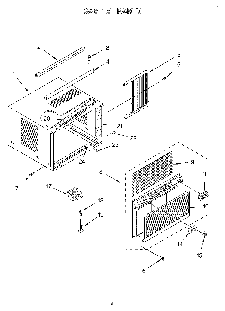 CABINET Diagram and Parts List for CAH12WR00  Crosley Air Conditioner