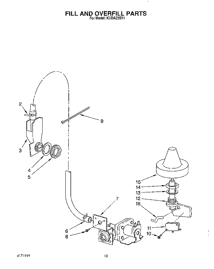 FILL AND OVERFILL Diagram and Parts List for KUDA23SY1  KitchenAid Dishwasher