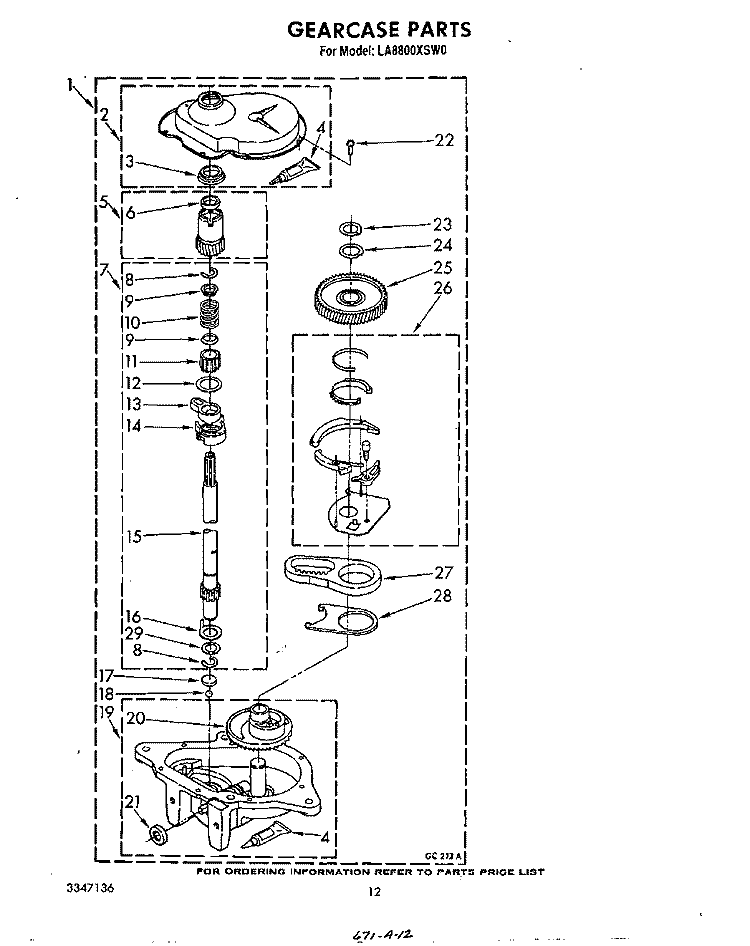 GEARCASE Diagram and Parts List for LA8800XSW0  Whirlpool Washer