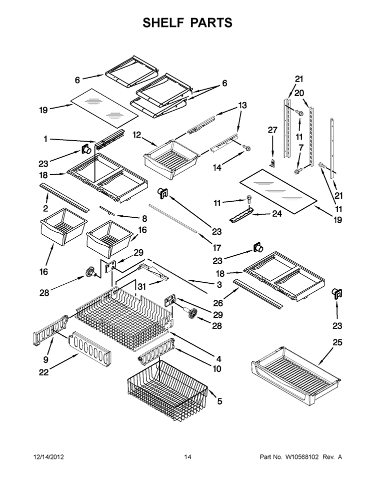 SHELF PARTS Diagram and Parts List for GX2SHBXVY09  Whirlpool Refrigerator