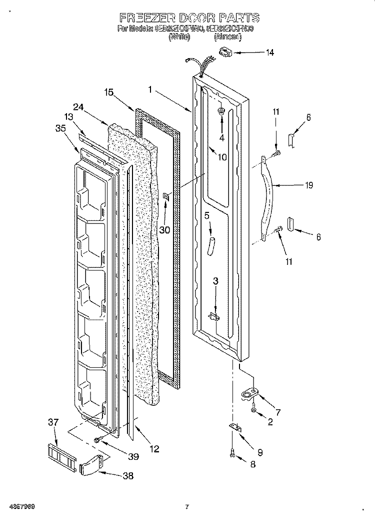 FREEZER DOOR Diagram and Parts List for 8ED20ZKXFN00  Whirlpool Refrigerator