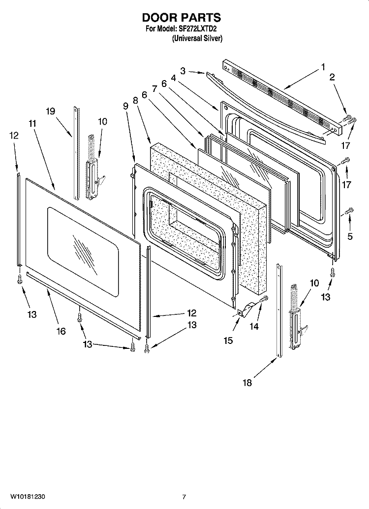 DOOR PARTS Diagram and Parts List for SF272LXTD2  Whirlpool Range