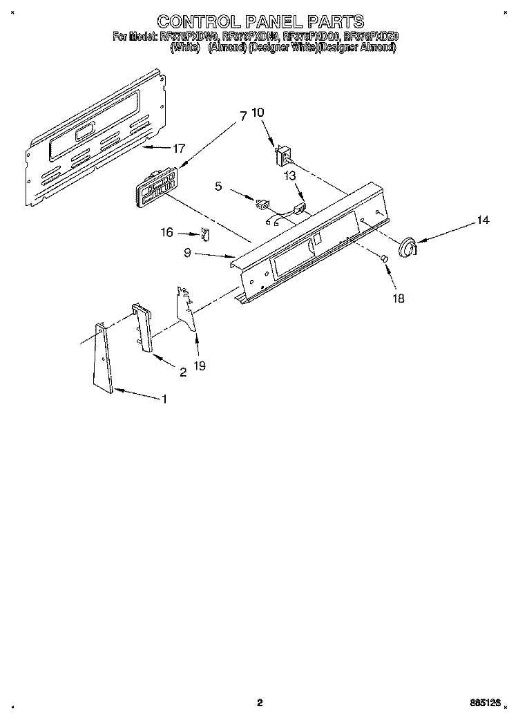CONTROL PANEL Diagram and Parts List for RF376PXDW0  Whirlpool Range