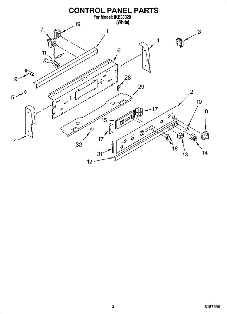 CONTROL PANEL PARTS Diagram and Parts List for IKE33320  Inglis Range