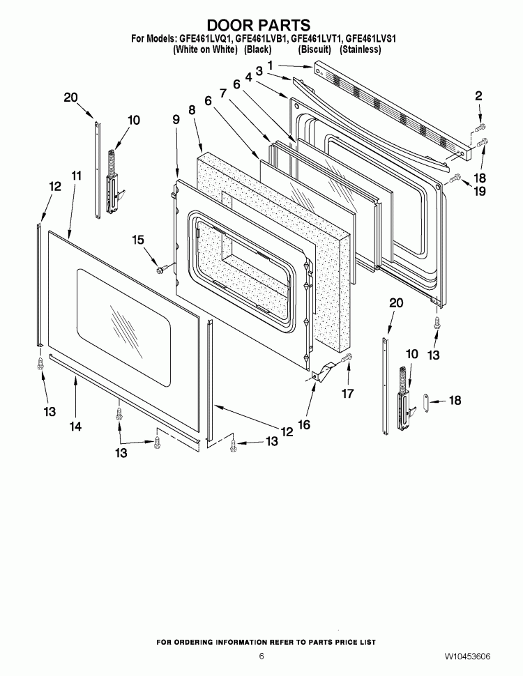 DOOR PARTS Diagram and Parts List for GFE461LVQ1  Whirlpool Range