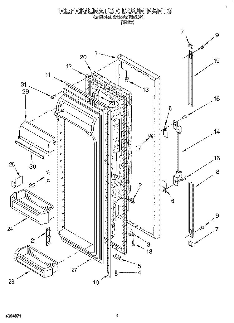 REFRIGERATOR DOOR Diagram and Parts List for 3XARG458GD01  Whirlpool Refrigerator