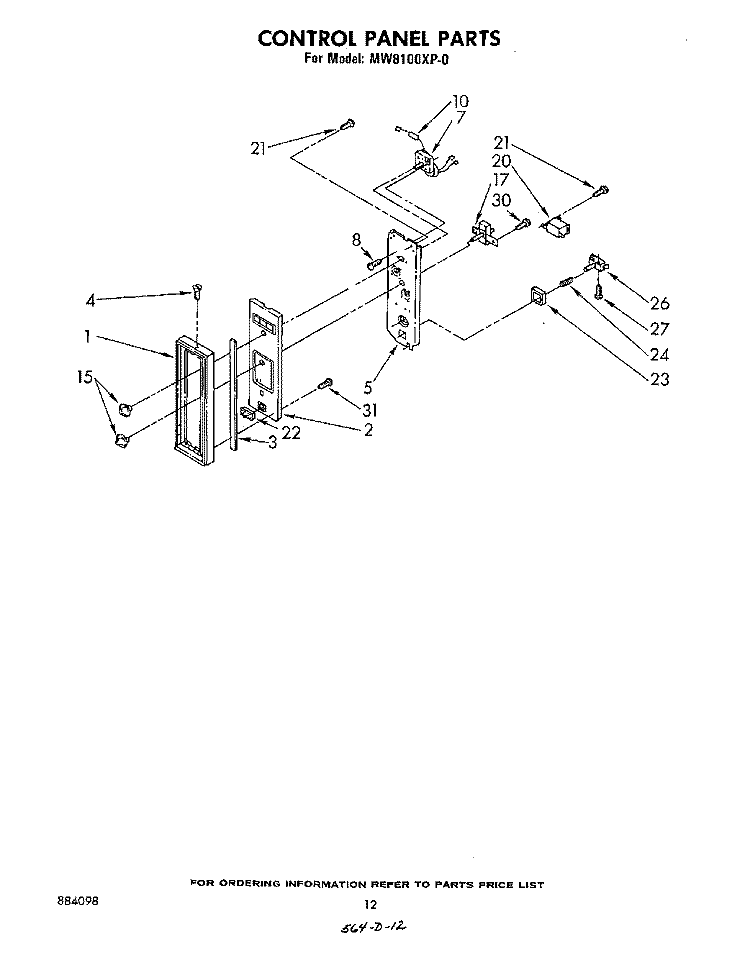 CONTROL PANEL Diagram and Parts List for MW8100XP0  Whirlpool Microwave