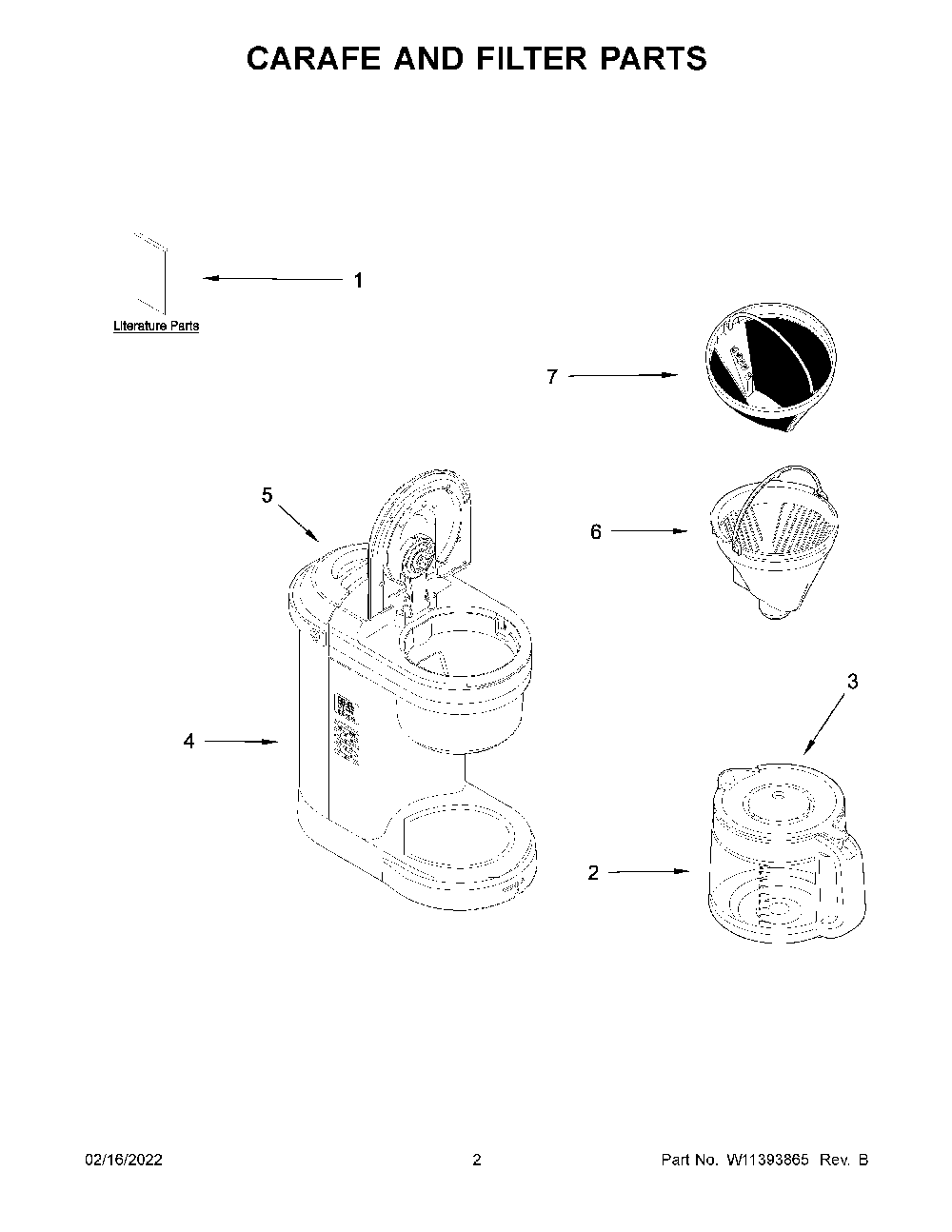 Carafe And Filter Parts Diagram and Parts List for 5KCM1209BER0  KitchenAid Coffee Maker