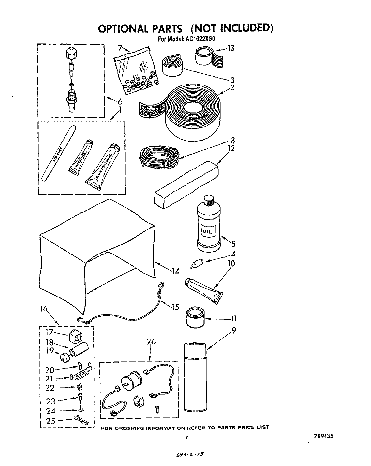 LIT/OPTIONAL Diagram and Parts List for AC1022XS0  Whirlpool Air Conditioner