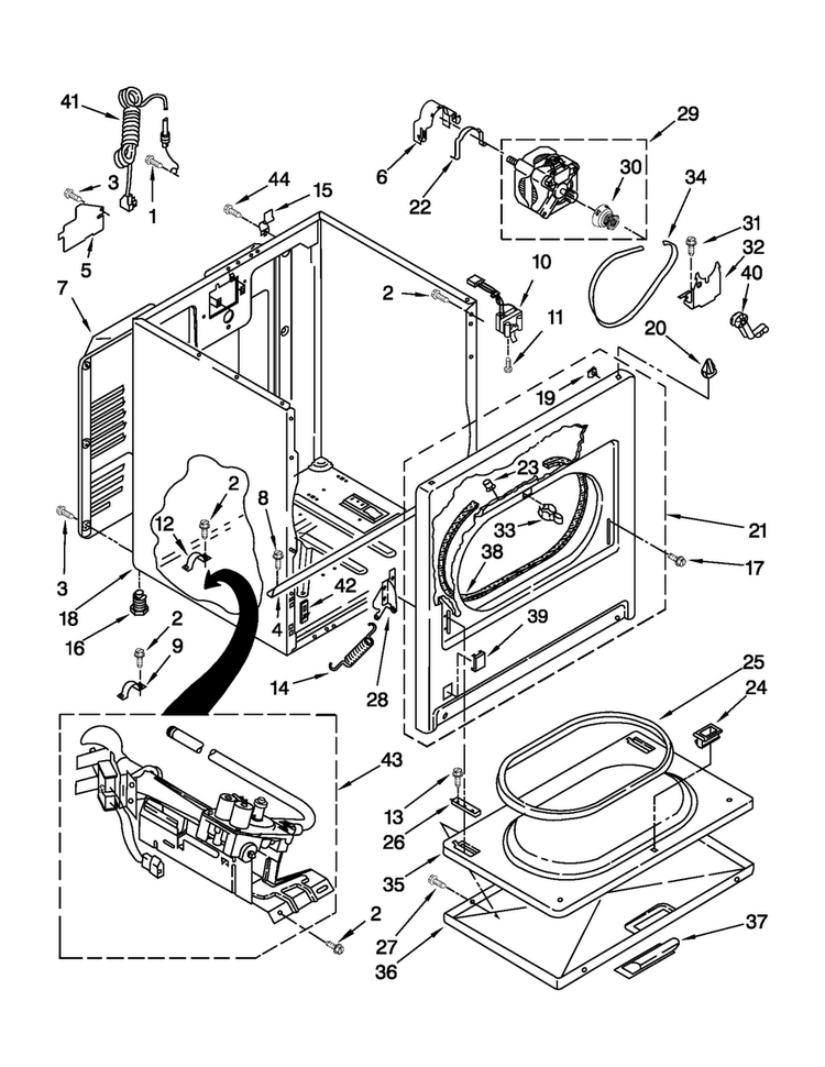 Cabinet Parts Diagram and Parts List for 7MWGD1730YW1  Whirlpool Dryer