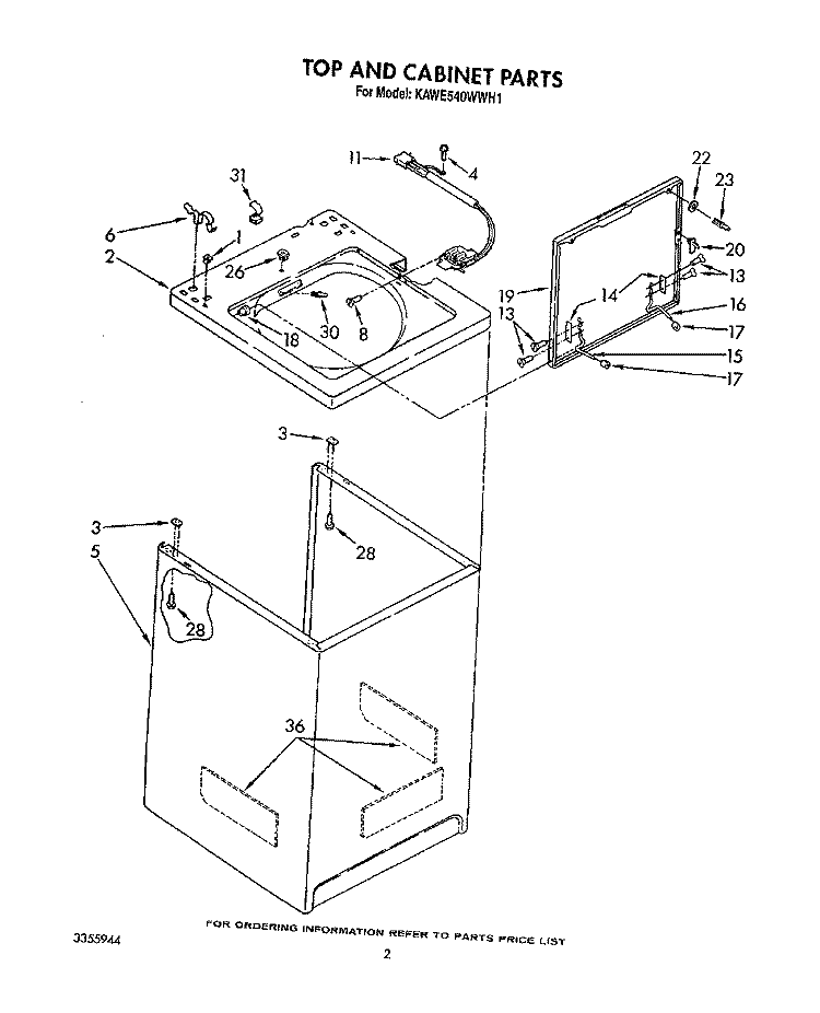 TOP AND CABINET, LIT/OPTIONAL Diagram and Parts List for KAWE540WAL1  KitchenAid Washer