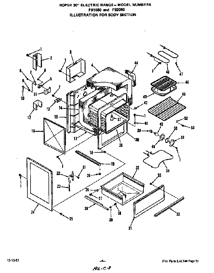 Body Diagram and Parts List for F9208*0  Roper Range