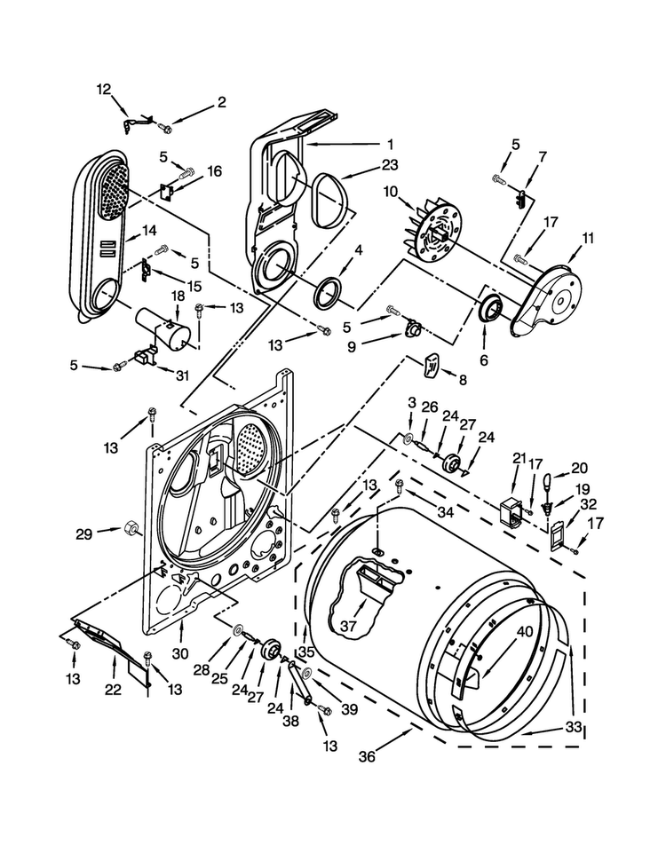 Bulkhead Parts Diagram and Parts List for WGD4850BW1  Whirlpool Dryer