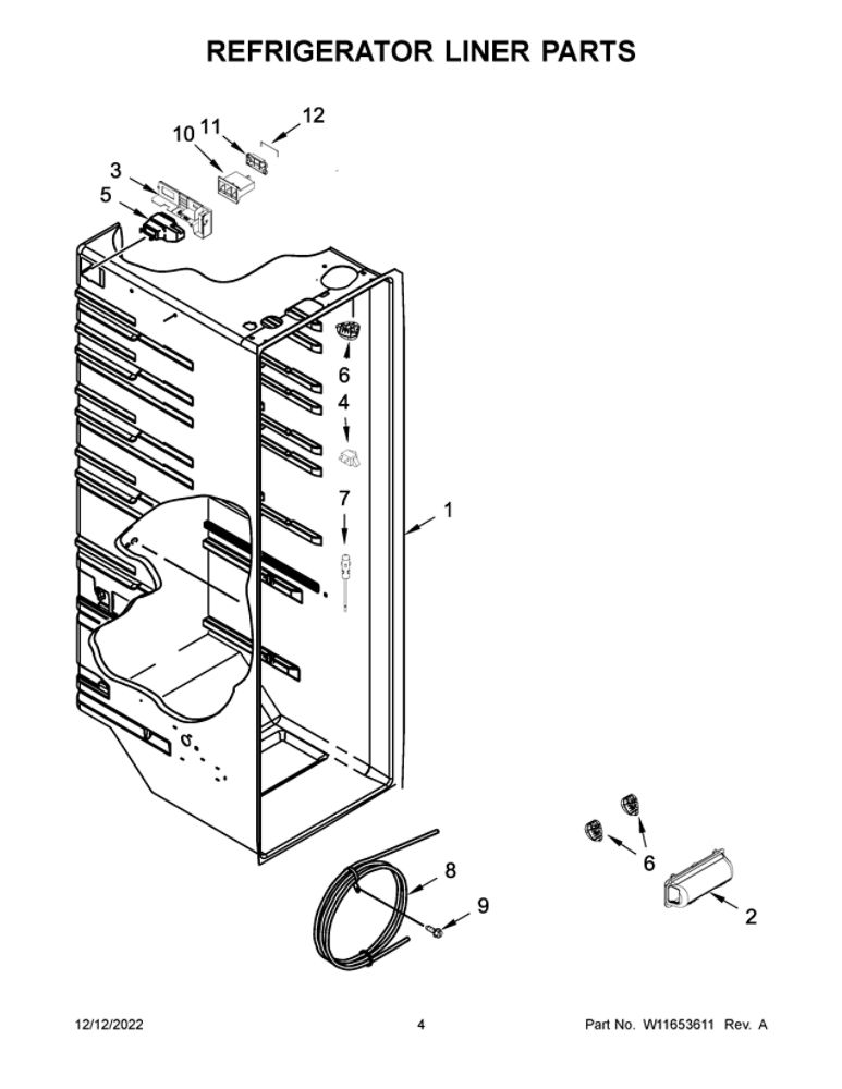 Refrigerator Liner Parts Diagram and Parts List for WRS315SDHW06  Whirlpool Refrigerator