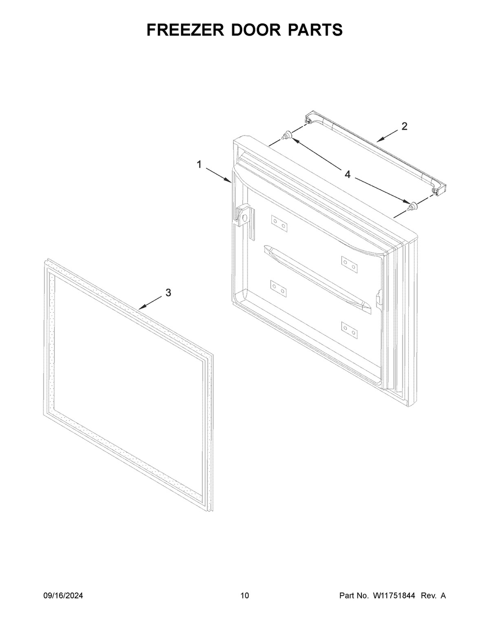 06 - Freezer Door Parts Diagram and Parts List for JFFCF72DKM01  Whirlpool Refrigerator