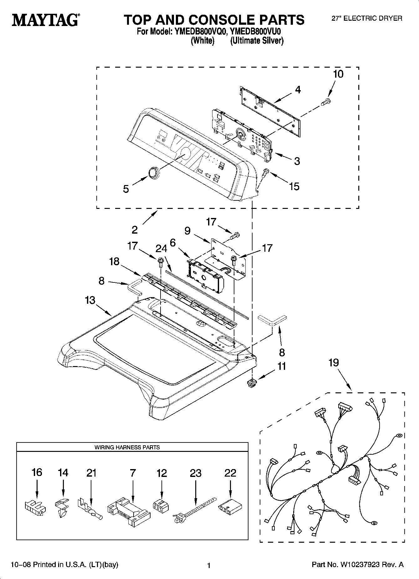 01 - TOP AND CONSOLE PARTS Diagram and Parts List for YMEDB800VQ0  Whirlpool Dryer