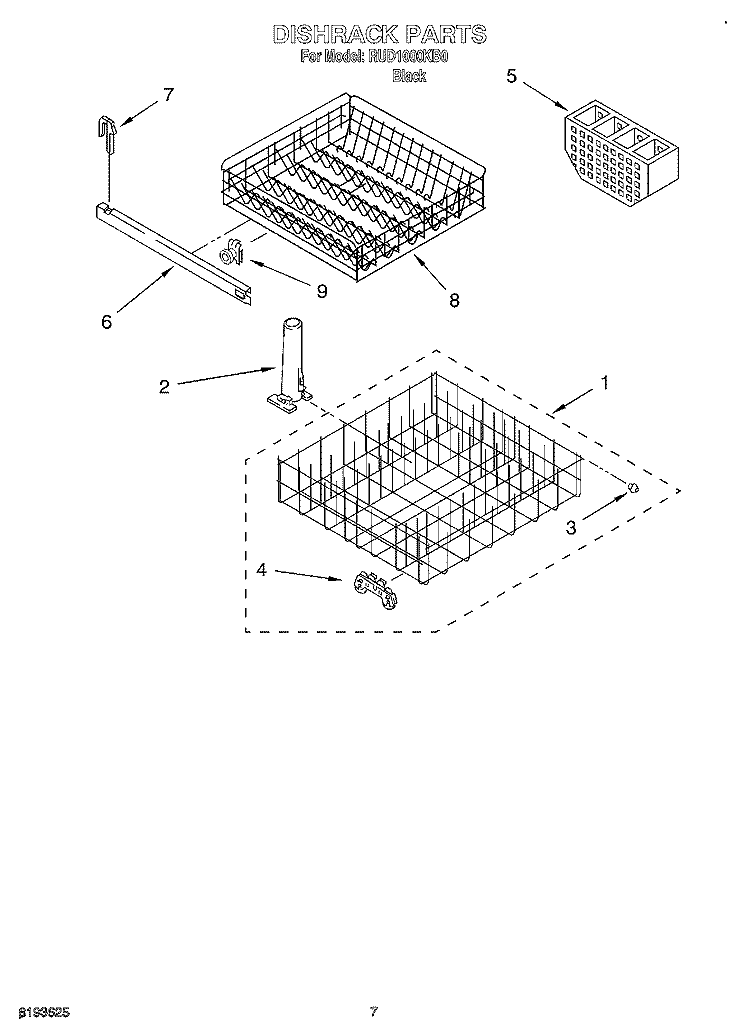 DISHRACK Diagram and Parts List for RUD1000KB0  Roper Dishwasher