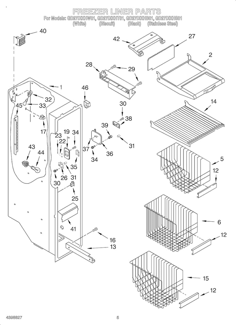 Freezer Liner Diagram and Parts List for OEM2-GD27DIXHW01  Whirlpool Refrigerator