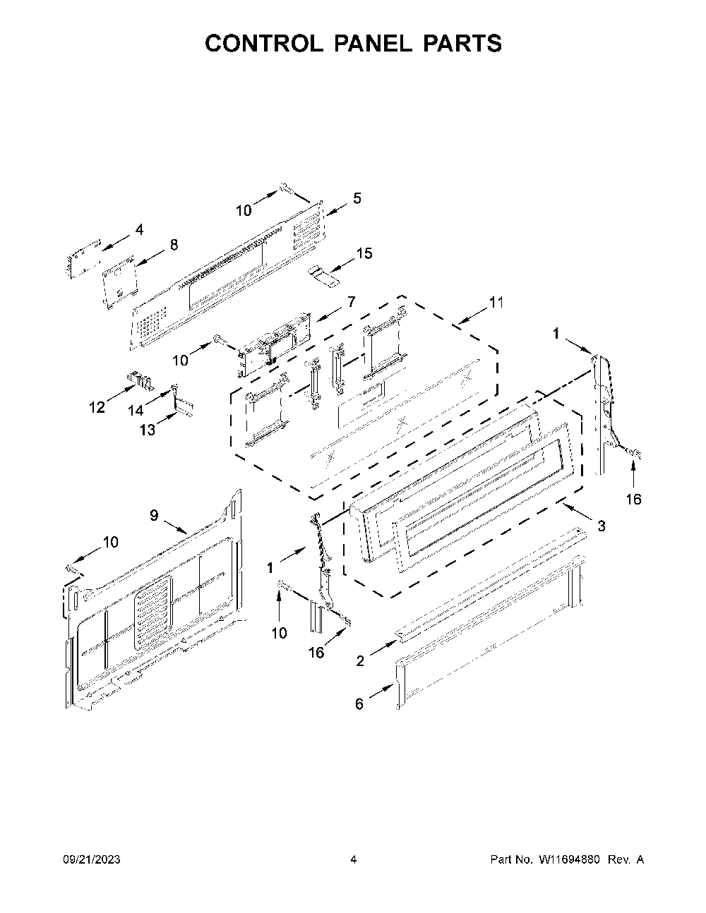 Control Panel Parts Diagram and Parts List for KFGG500ESS7  KitchenAid Range