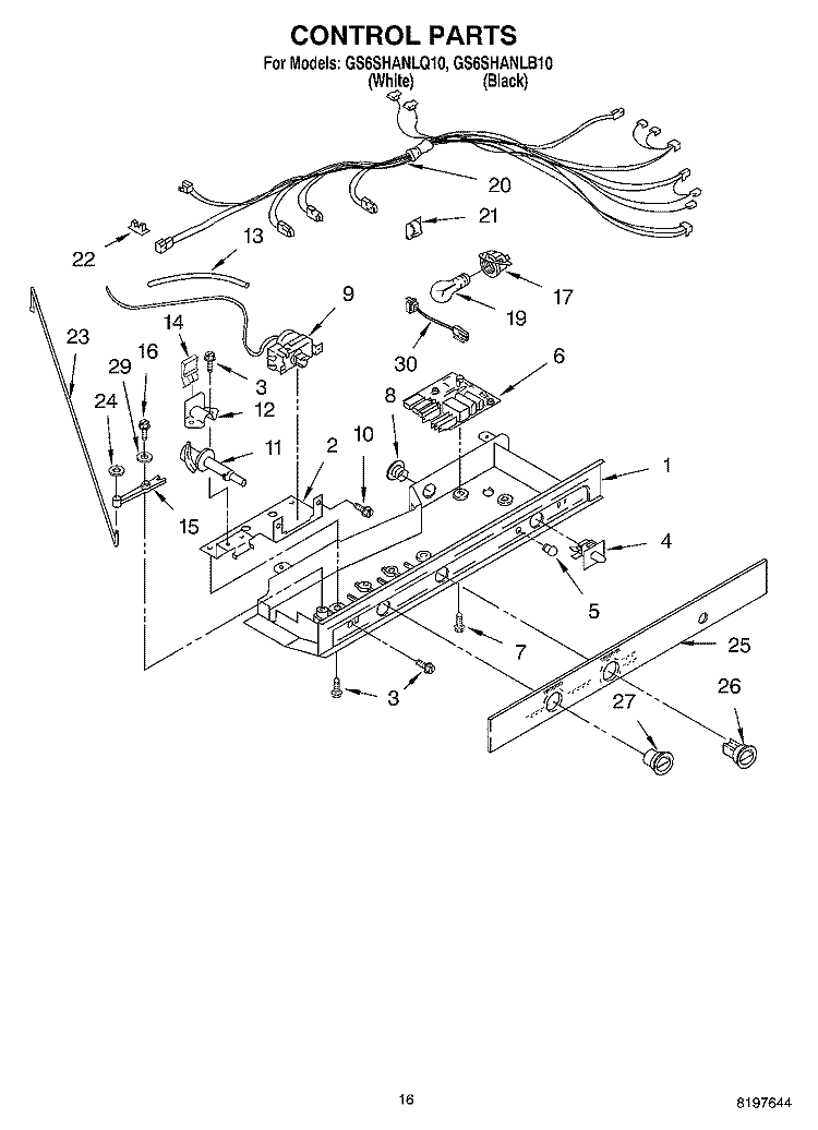 CONTROL Diagram and Parts List for GS6SHANLB10  Whirlpool Refrigerator
