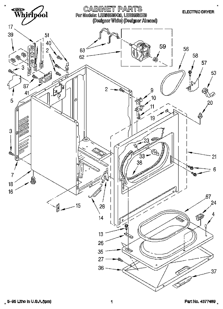 SECTION Diagram and Parts List for LER8858DQ0  Whirlpool Dryer