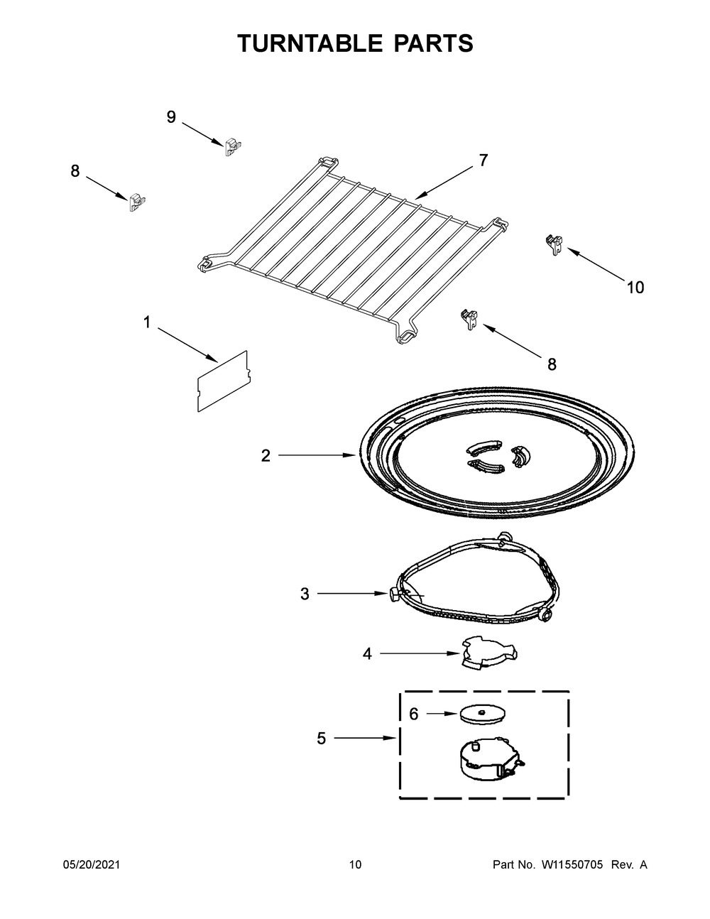 Turntable Parts Diagram and Parts List for YKMHS120KPS01  Whirlpool Microwave Oven Combo