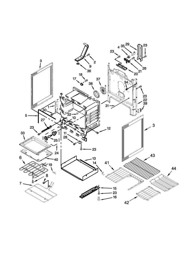 Chassis Parts Diagram and Parts List for WFE710H0AS1  Whirlpool Range