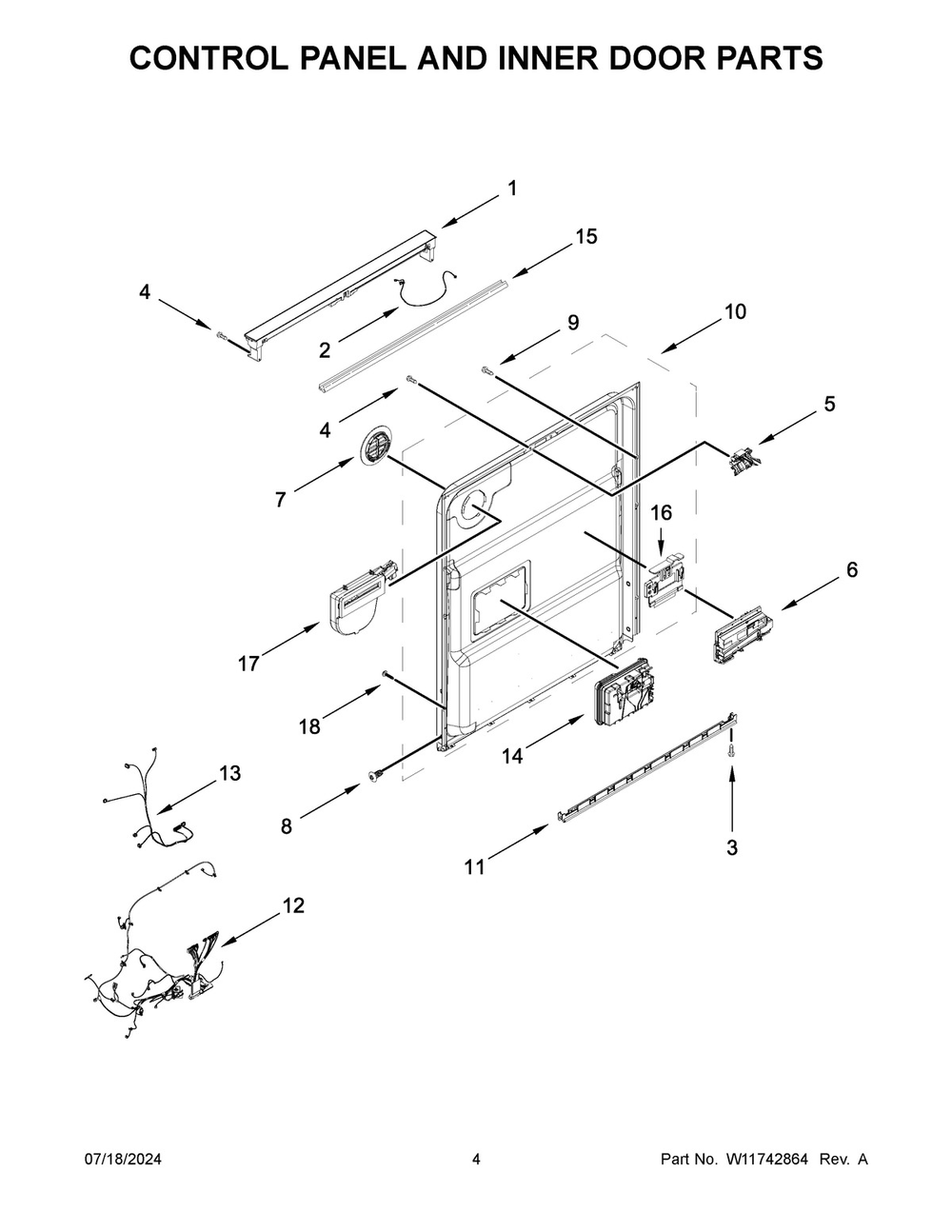 03 - Control Panel And Inner Door Parts Diagram and Parts List for MDFS3924RW0  Whirlpool Dishwasher