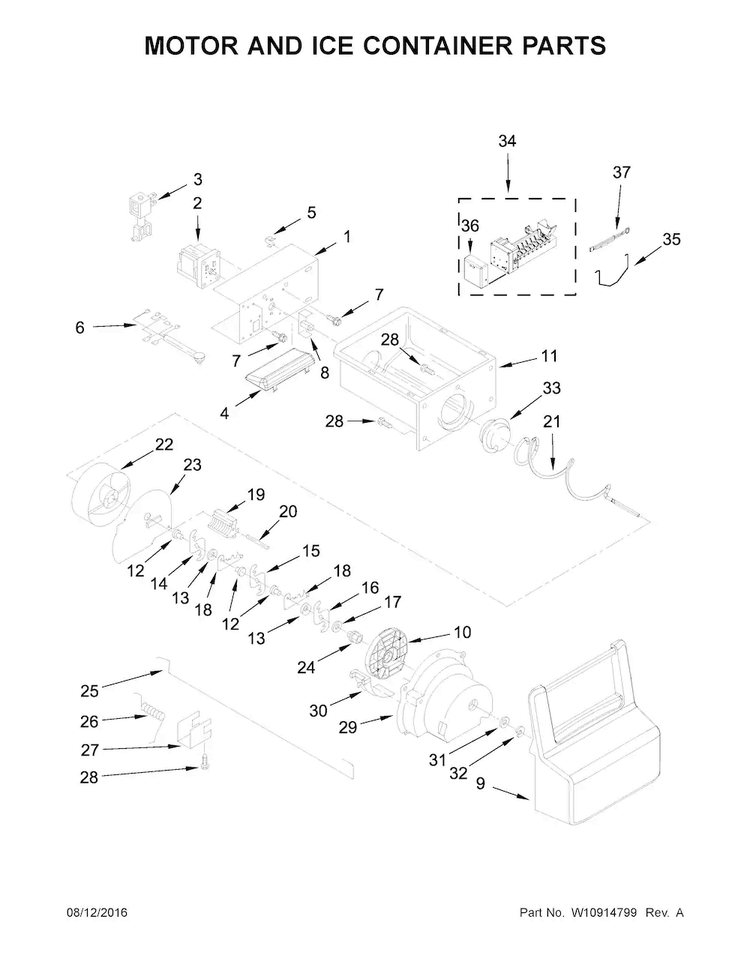 Motor And Ice Container Parts Diagram and Parts List for WRS335FDDM01  Whirlpool Refrigerator