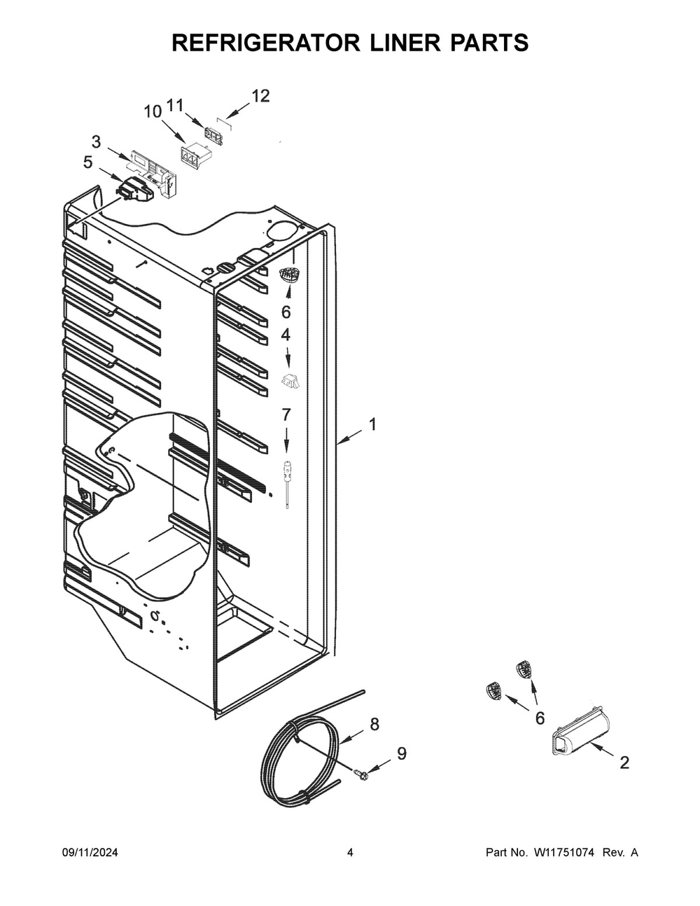 03 - Refrigerator Liner Parts Diagram and Parts List for WRS315SDHT11  Whirlpool Refrigerator