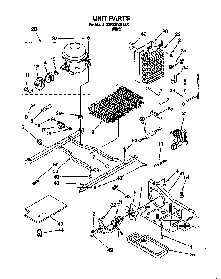 Unit Diagram and Parts List for 3XR2727FB00  Whirlpool Refrigerator