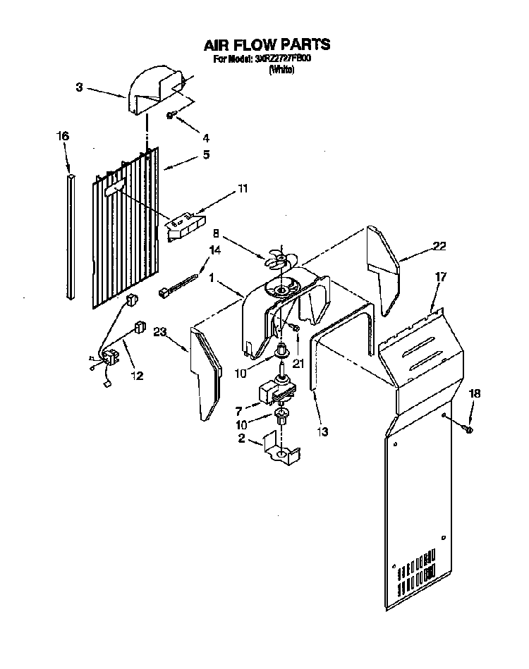 Airflow Diagram and Parts List for 3XR2727FB00  Whirlpool Refrigerator