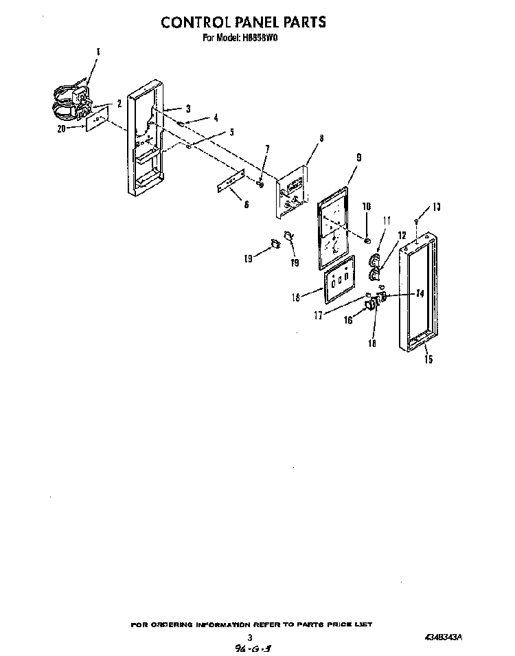 Control Panel Diagram and Parts List for H8858*0  Roper Range