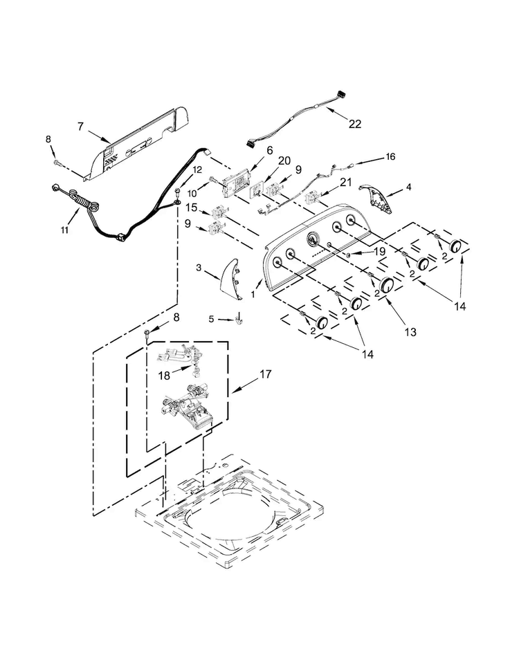 Console And Water Inlet Parts Diagram and Parts List for WTW5000DW1  Whirlpool Washer