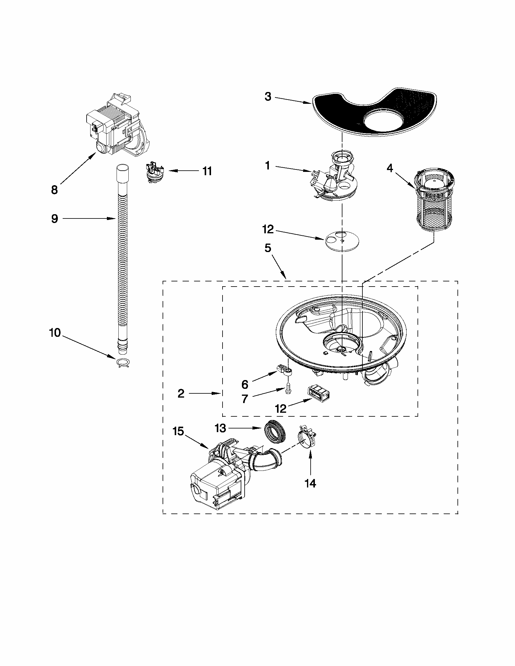Pump And Motor Parts Diagram and Parts List for 66513023K113  Kenmore Dishwasher