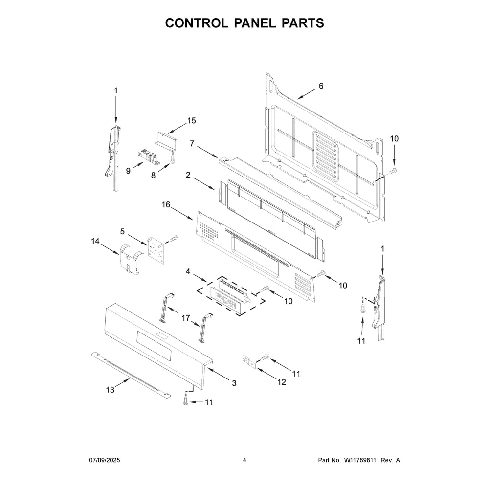 Control Panel Parts Diagram and Parts List for WFGS4530SB0  Whirlpool Range