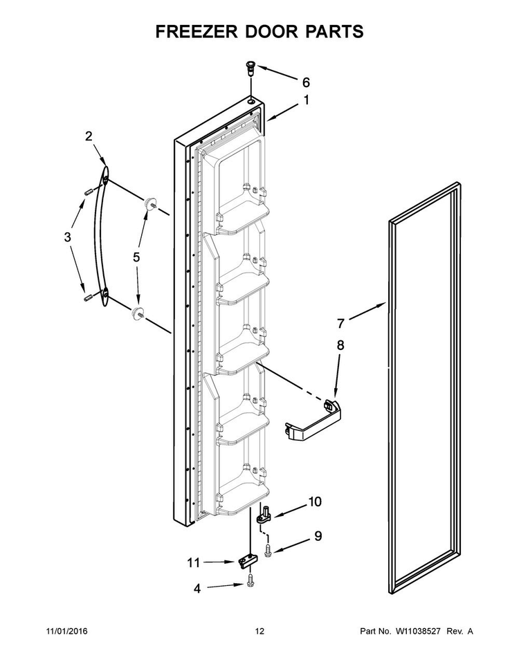Freezer Door Parts Diagram and Parts List for WRS325FNAB00  Whirlpool Refrigerator