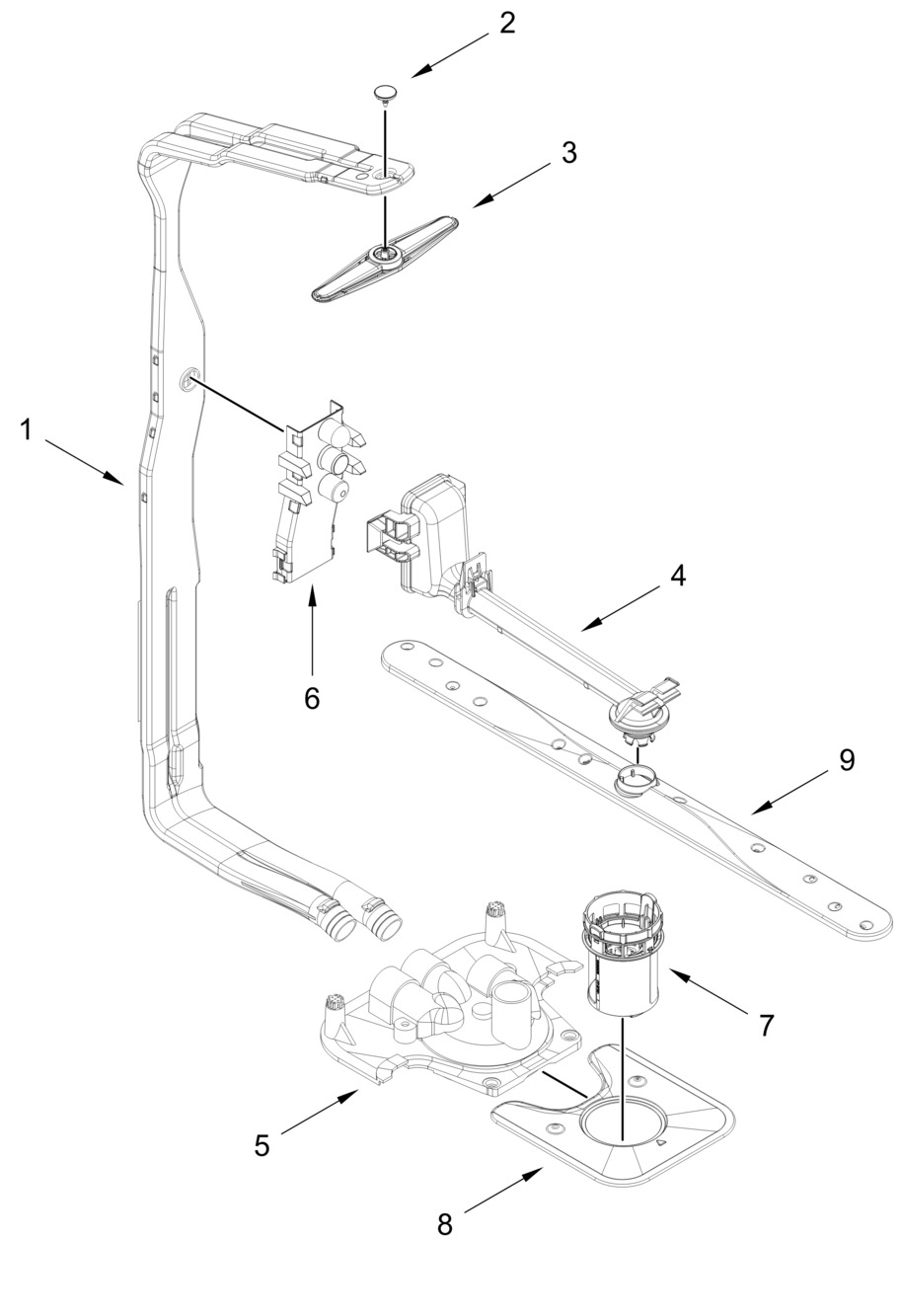 Upper Wash And Rinse Parts Diagram and Parts List for KDFS224SPS0  Whirlpool Dishwasher