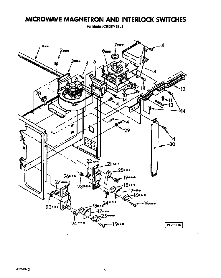 Microwave Magnetron And Interlock Switches Diagram and Parts List for CMO2743BL1  KitchenAid Microwave