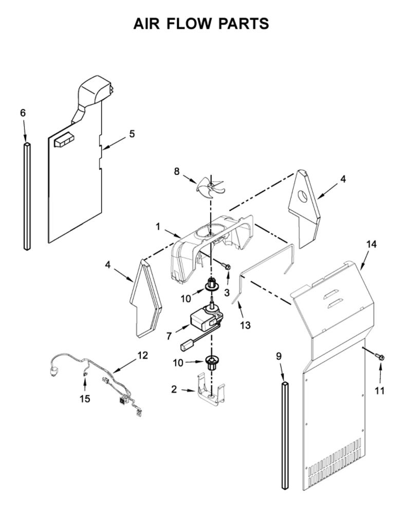 Air Flow Parts Diagram and Parts List for 10650043713  Kenmore Refrigerator