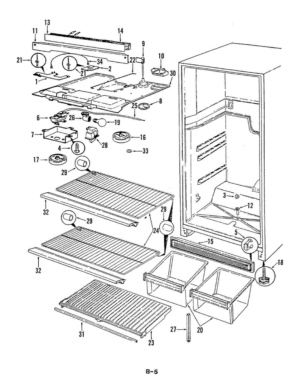 03 - Fresh Food Compartment Diagram and Parts List for RB17EA-1A  Whirlpool Refrigerator