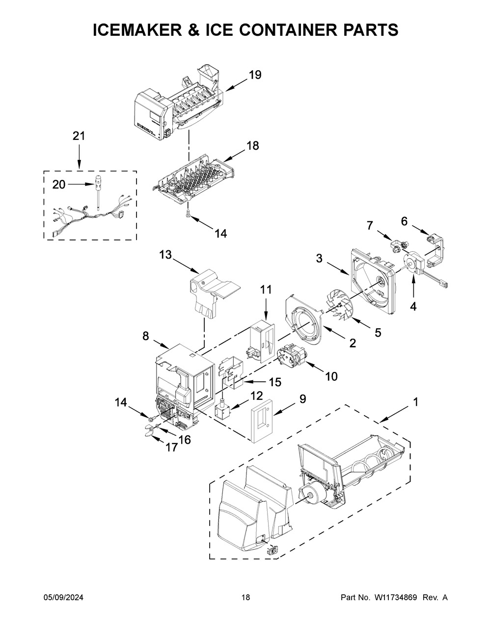 Icemaker And Ice Container Parts Diagram and Parts List for WRX735SDHV10  Whirlpool Refrigerator