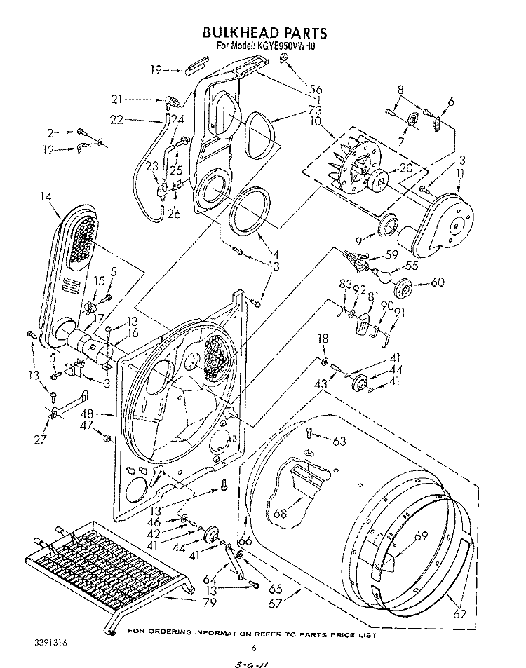 BULKHEAD Diagram and Parts List for KGYE950VPL0  KitchenAid Dryer