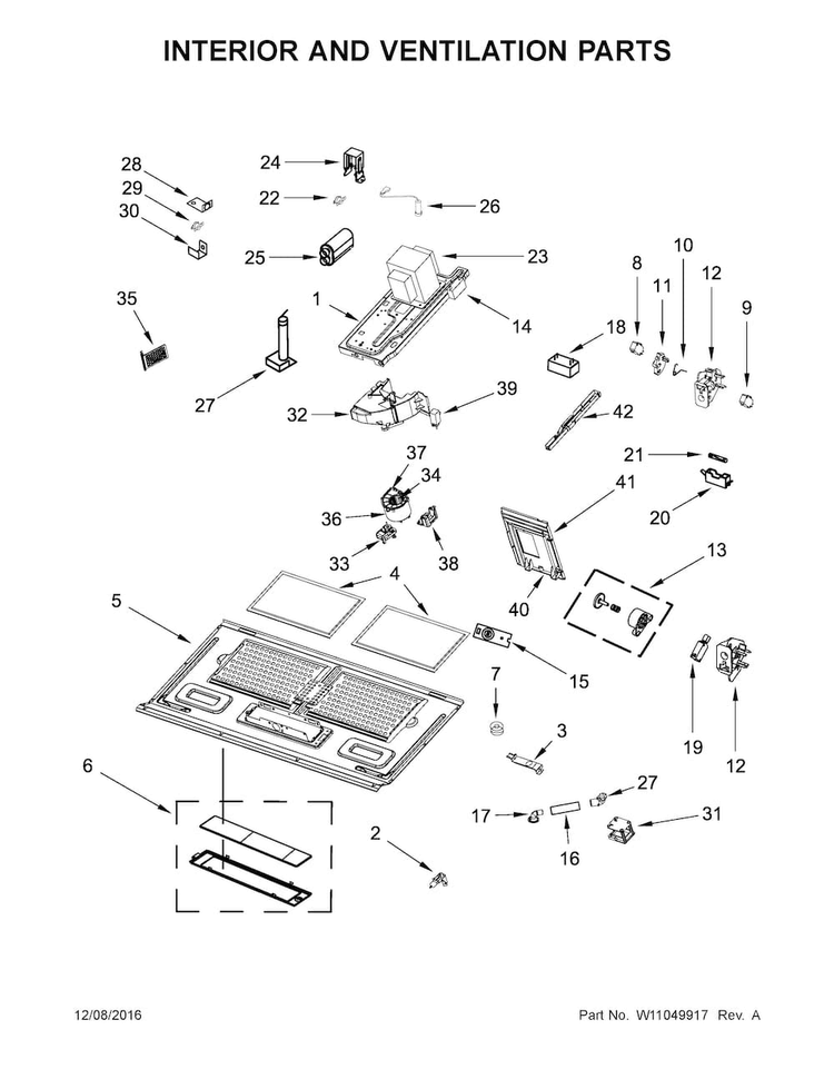 Interior And Ventilation Parts Diagram and Parts List for KMHC319EBL2  KitchenAid Microwave
