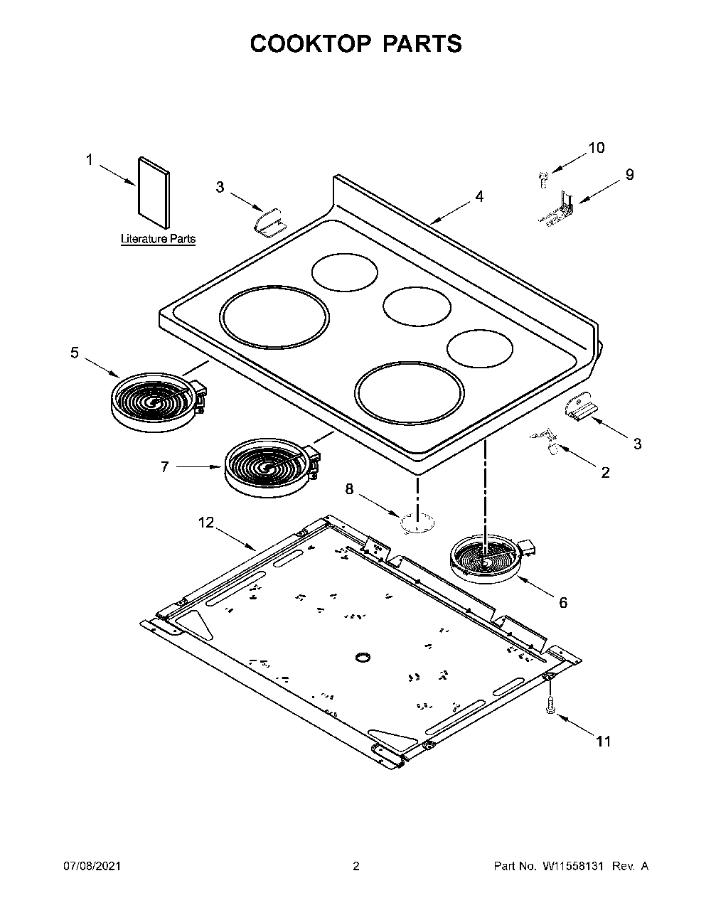 02 - Cooktop Parts Diagram and Parts List for YWFE505W0JW1  Whirlpool Range