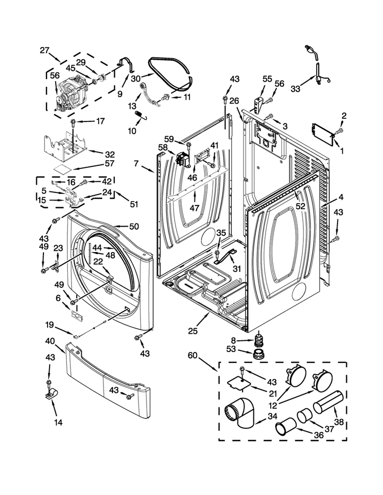 Cabinet Parts Diagram and Parts List for CDG8990XW1  Whirlpool Dryer