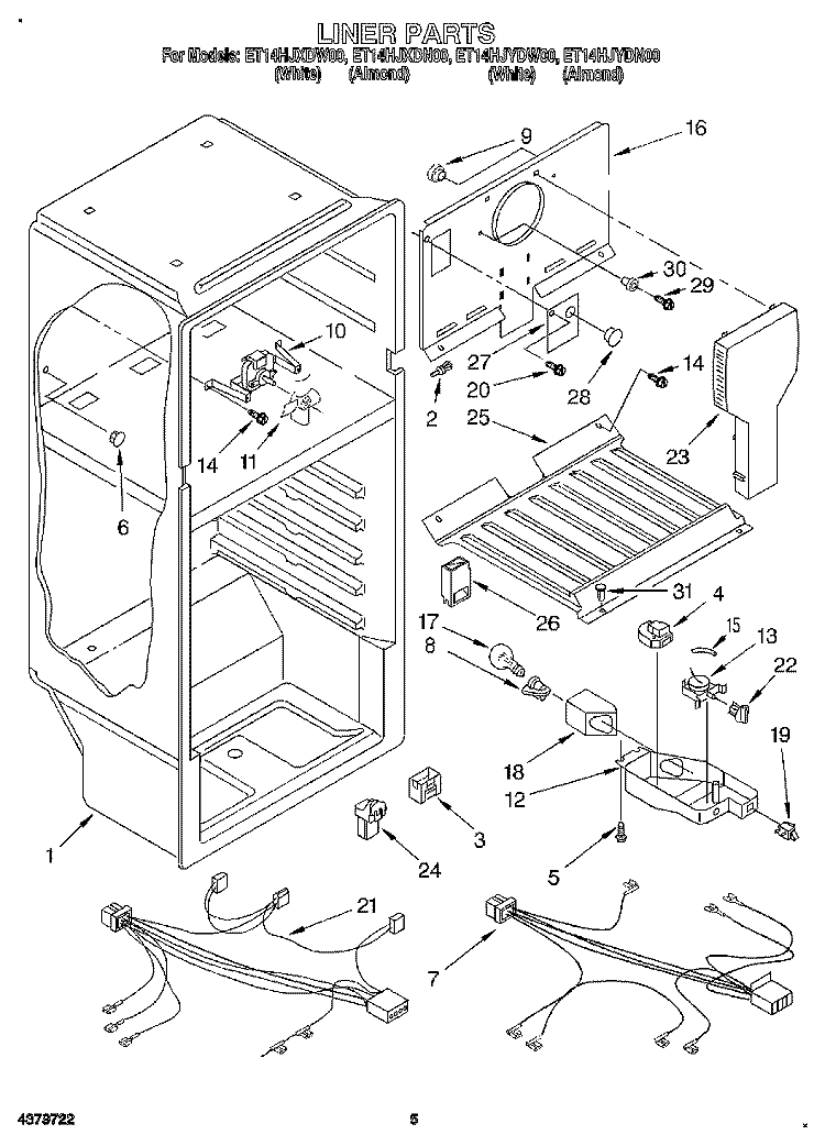 LINER, LIT/OPTIONAL Diagram and Parts List for ET14HJXDN00  Whirlpool Refrigerator