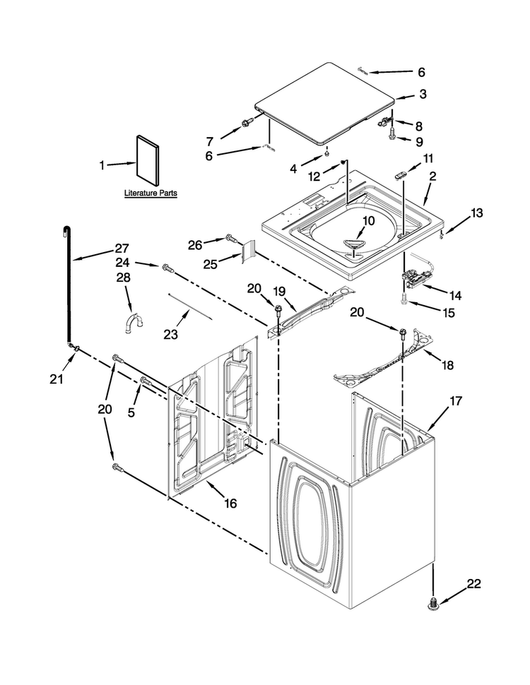 Top And Cabinet Parts Diagram and Parts List for 7MWTW1604DM1  Whirlpool Washer