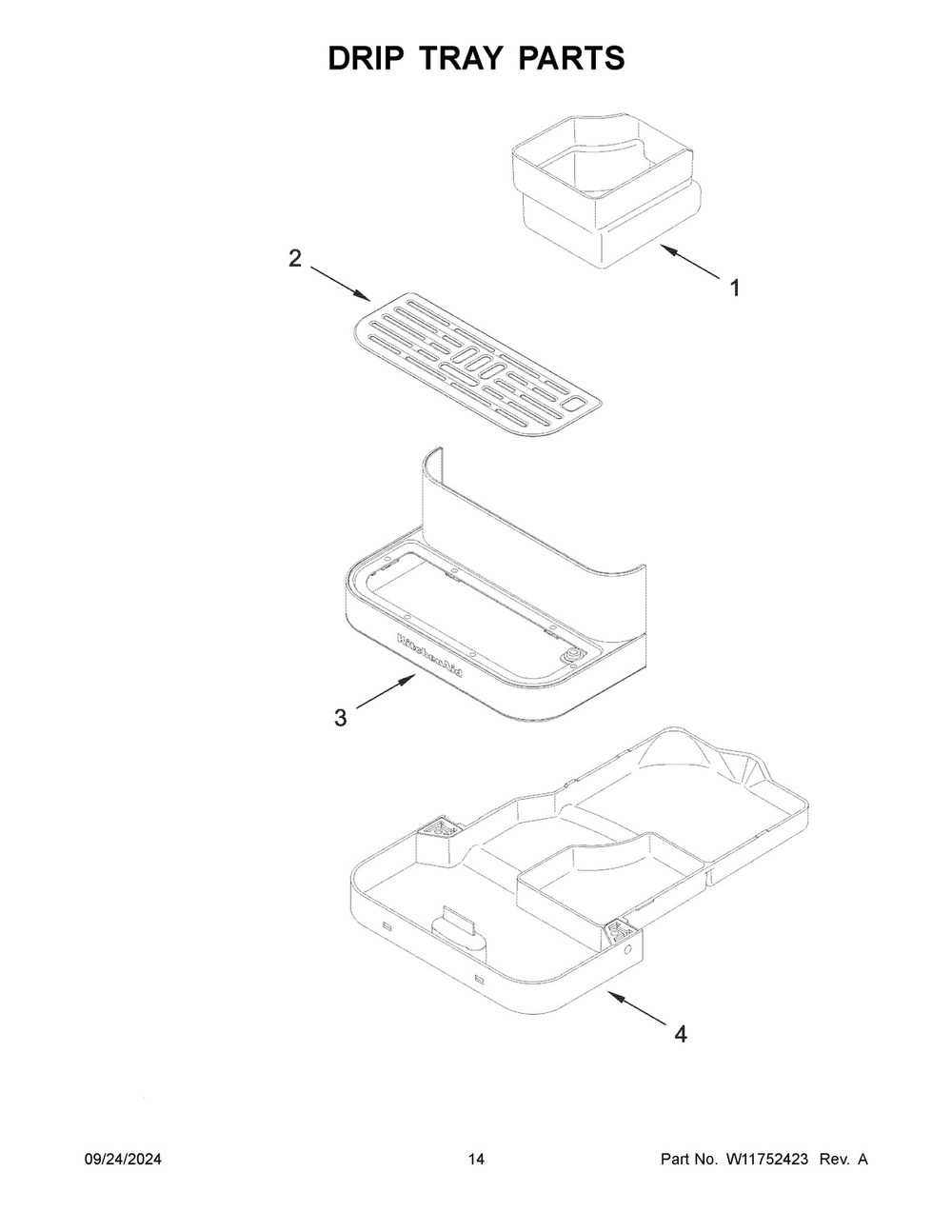 08 - Drip Tray Parts Diagram and Parts List for KES8556PL0  Whirlpool Espresso Machine