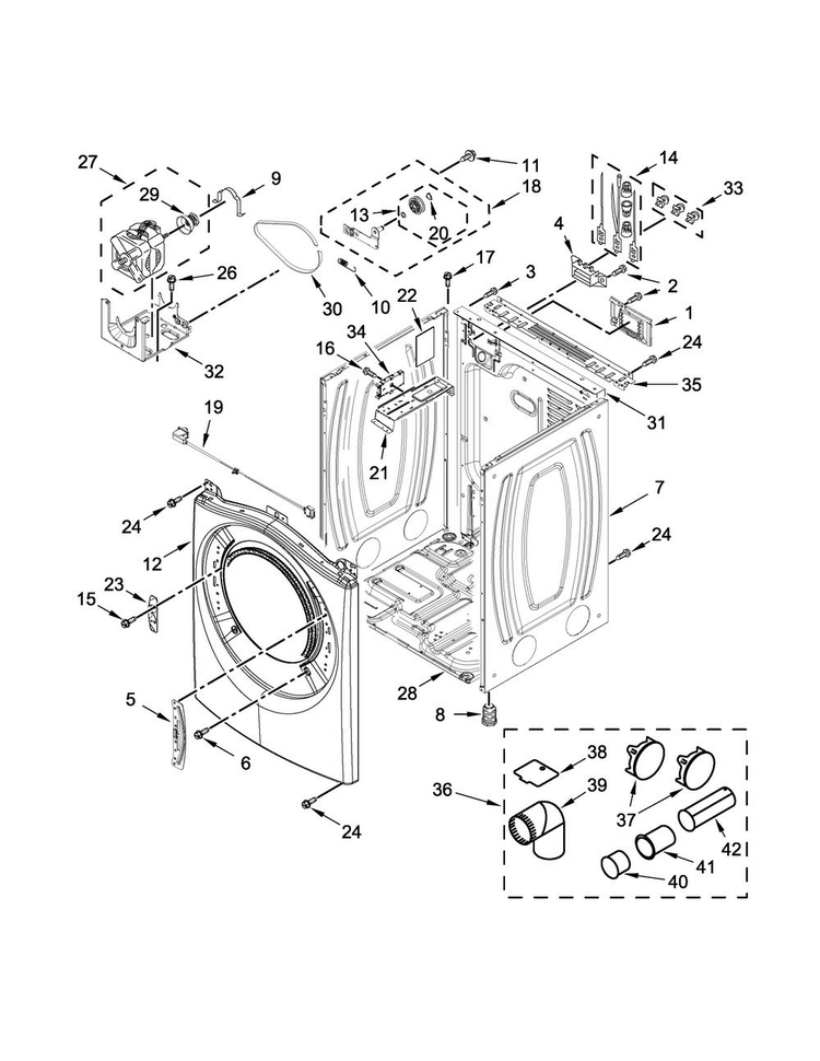 Cabinet Parts Diagram and Parts List for 7MWED90HEFW0  Whirlpool Dryer